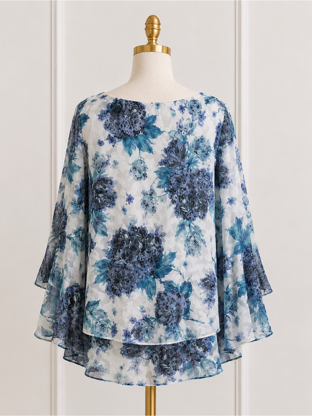 NWT Alex Evenings Ivory Multi Floral Chiffon Bell Sleeve Blouse Sz 1X - Picture 2 of 4
